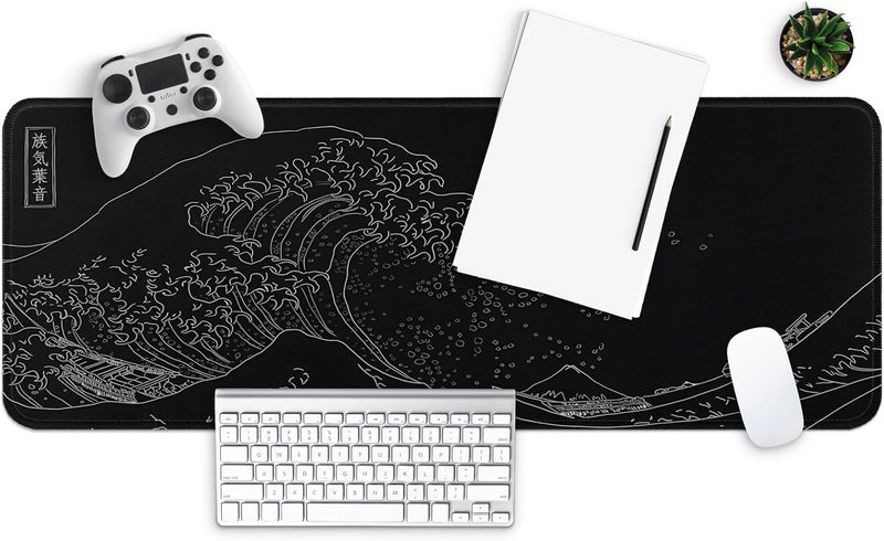 Mayflower Large Gaming Mouse Pad, Full Keyboard Mat, Long Laptop Mousepad, Computer Mouse Mat for Home and Office, Anti-Slip Rubber Base, 31.5 x 11.8 Inches (Black Sea Wave) - Image 2